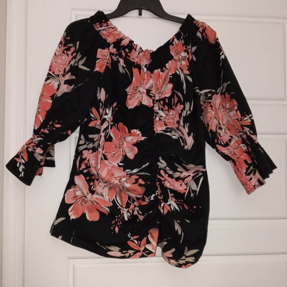 Ashley Stewart cotton floral print blouse plus size 14/16